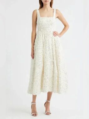 Sonya Moda Valentino Sequin Tweed Elegant Cream Sequin Midi Dress Sleeveless Med